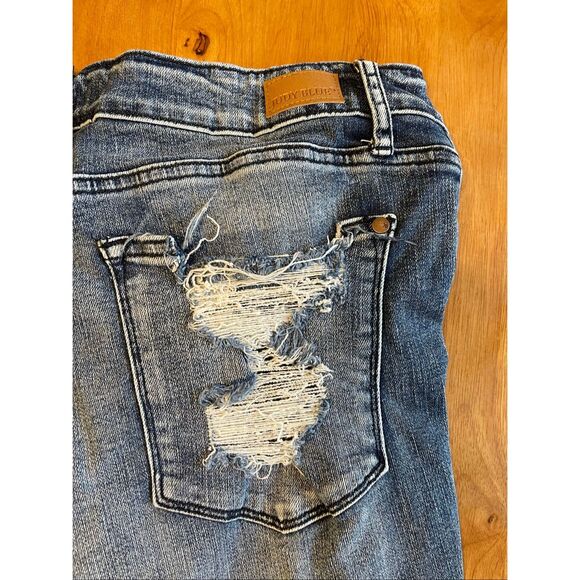 American Eagle Super Stretch Blue Jeans Distressed Denim Straight Size 12 Short - Picture 1 of 7